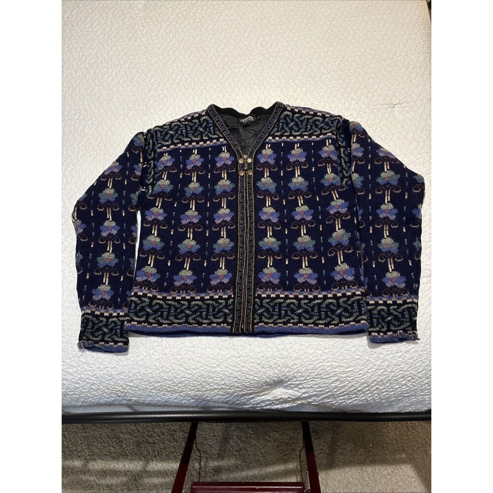 vintage icelandic design sweater S lined wool zip up floral